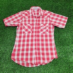 Vintage 80s Disco Hippie Check Button Shirt S/M 20x31 Red